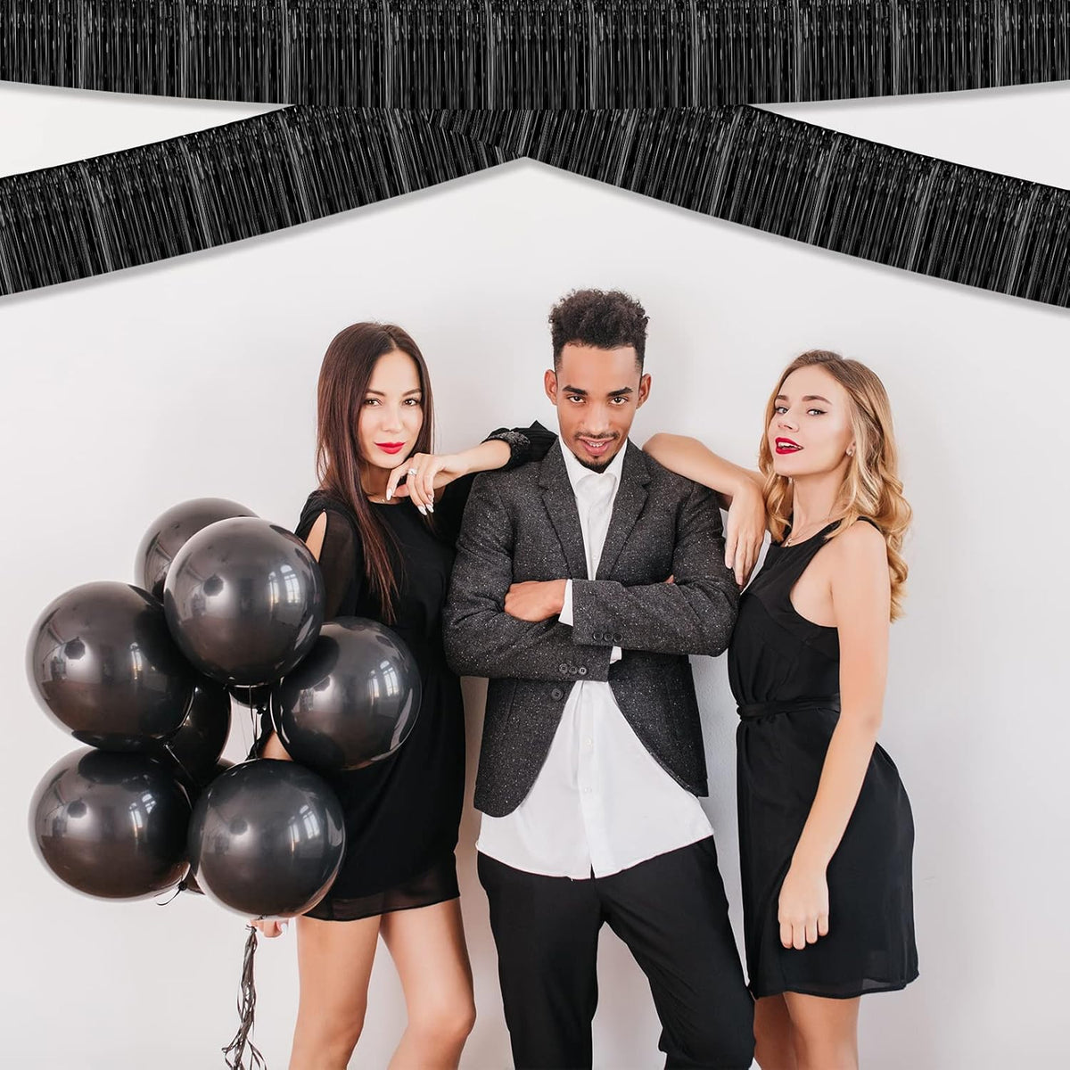10 Pack 10 Feet Foil Fringe Garland Metallic Tinsel Streamers Banner Wall Hanging Curtain Backdrop