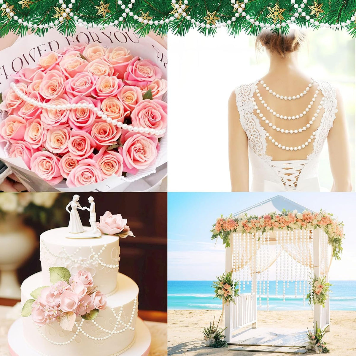 82 Feet Faux Pearl Beads Garland 6mm Craft String Pearls for Wedding Centerpiece Christmas Tree and