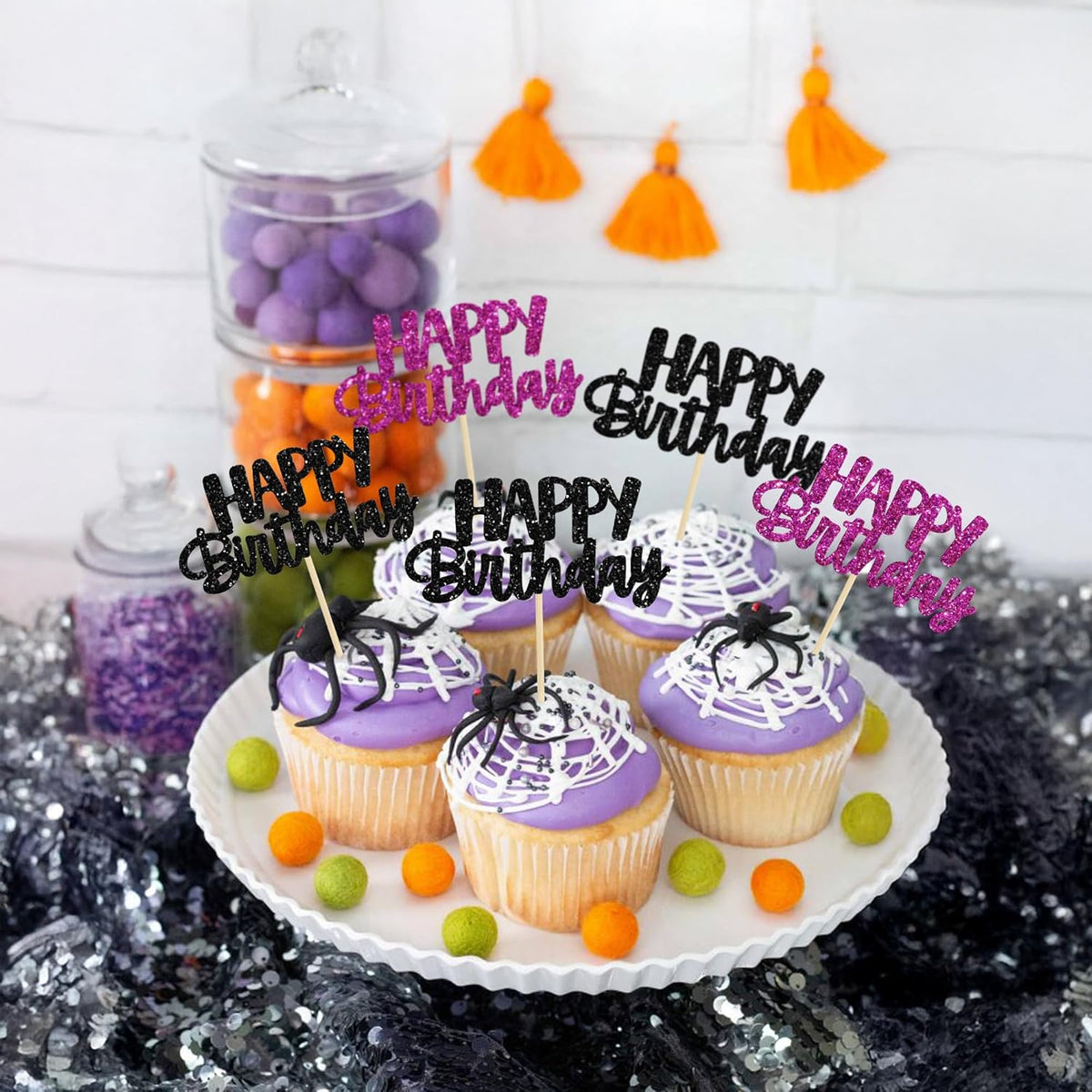 Gyufise 24Pcs Happy Birthday Cupcake Toppers Glitter Birthday Cake Topper Decorations for