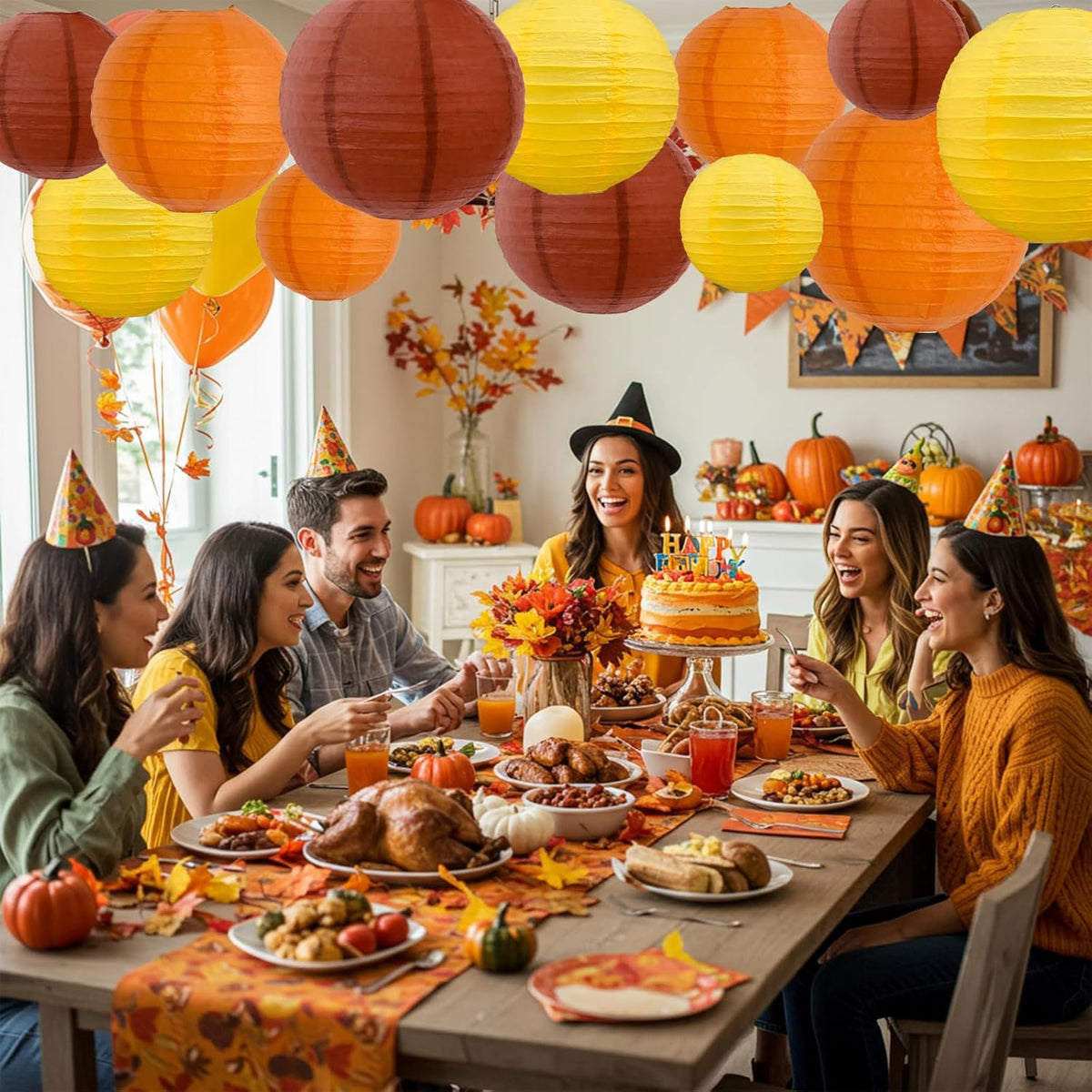 BEISHIDA 12Pcs Fall Orange Paper Lanterns Decorative Yellow Orange Brown Hanging Round Paper