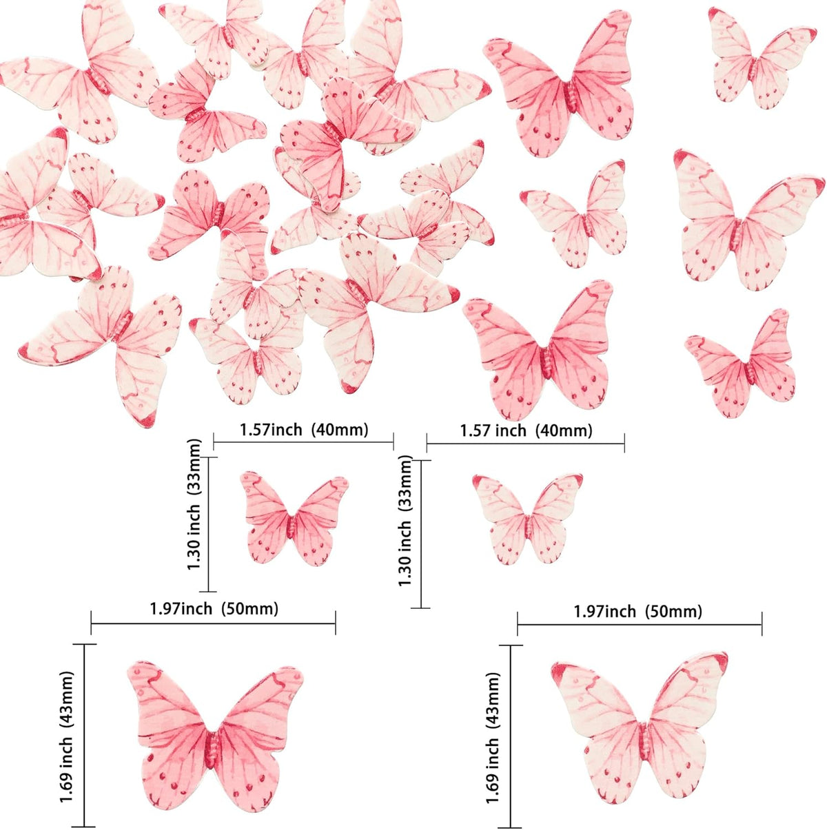 Ephlyn 40Pcs Edible Butterfly Cupcake Toppers 3D Butterfly Cake Picks Mixed Color Cake Decorations