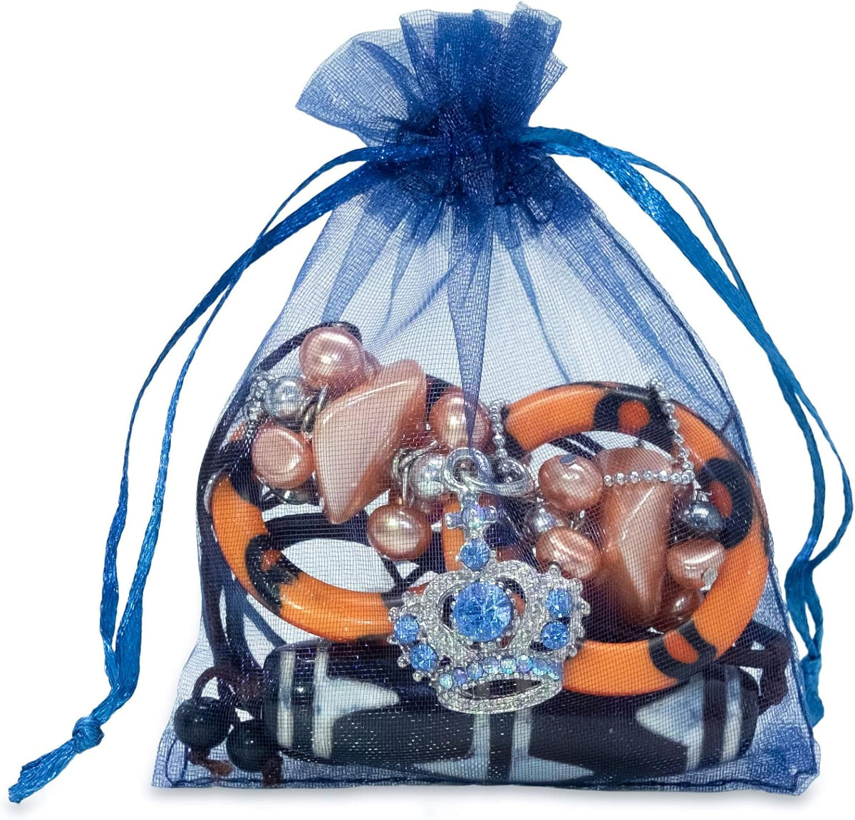 TheDisplayGuys 48-Pack 3x4 Navy Blue Sheer Organza Gift Bags with Drawstring, Jewelry Candy Treat