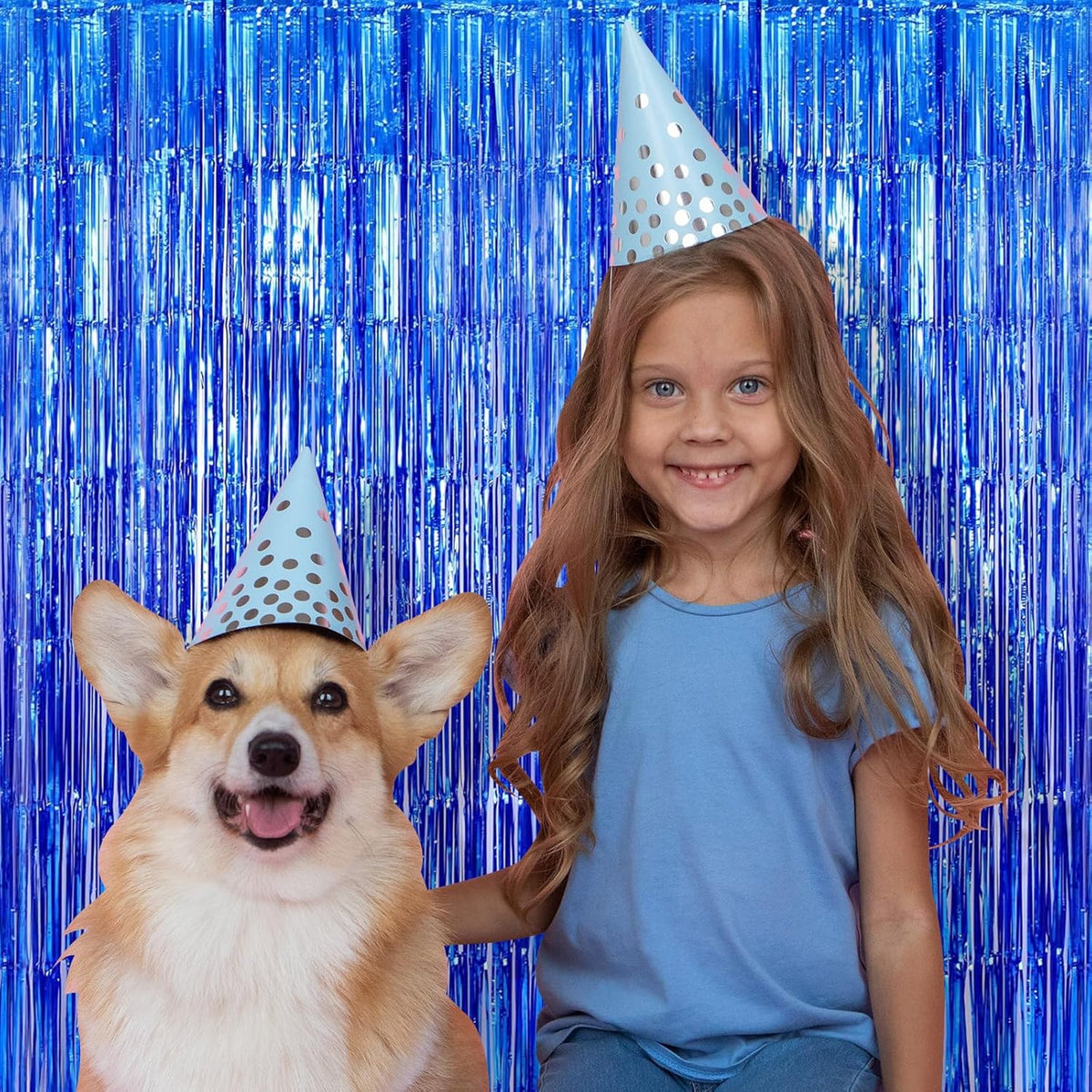 5 Pack Blue Fringe Foil Curtains 3.2ft x 8.2ft Tinsel Backdrop Streamers for Birthday Party