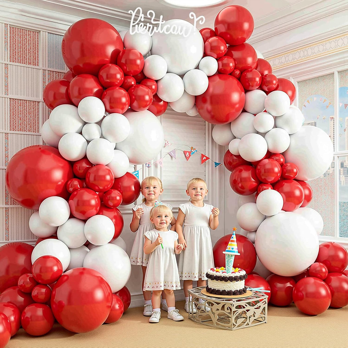 412Pcs Red and White Balloon Garland Arch kit, 18 12 10 5 Inch Different Size Red White Latex