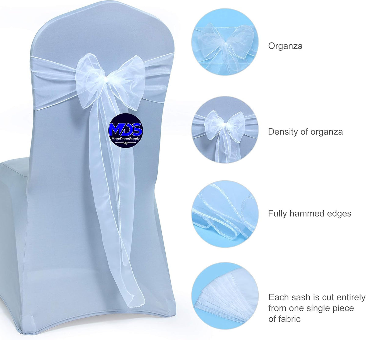 MDS Pack of 10 PCS Organza Chair Sashes Wider Dining Chair Bows Ribbon Tie Back for Wedding Party