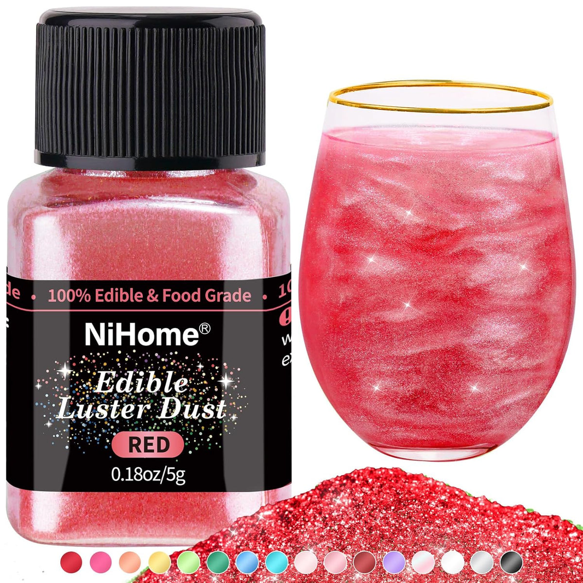 NiHome Edible Food-Grade Glimmer Powder Glitter Luster Dust Metallic Food Decorating Sprinkle