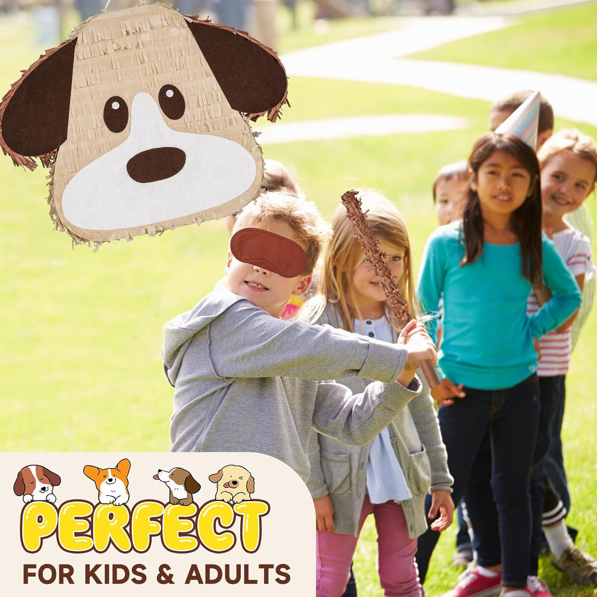Dog Pinatas Bundle with a Blindfold and a Bat(16.5 x 12.6 x 4 Inches), Perfect for kid's Birthday