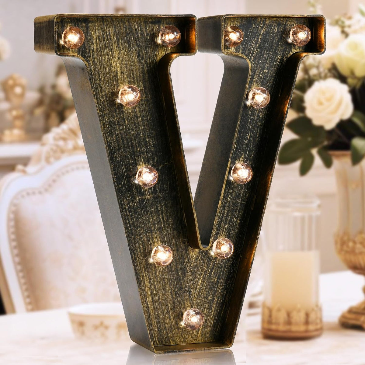OYCBUZO Golden Black Led Marquee Letter - Industrial, Vintage Style Light Up Alphabet Letter Sign
