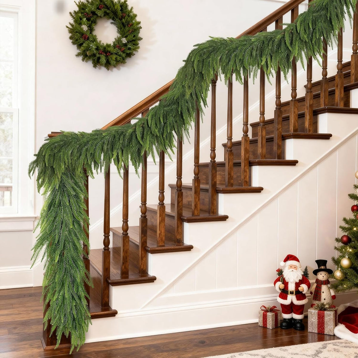 16FT Christmas Norfolk Pine Garland -1PCS, Artificial Pine Needles Garlands Faux Greenery Fake