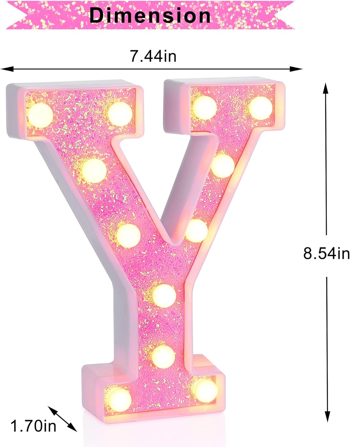 Foaky Pink Light up Letters，Pink Party Decorations,Girls Room Decor,Glitter Light Up