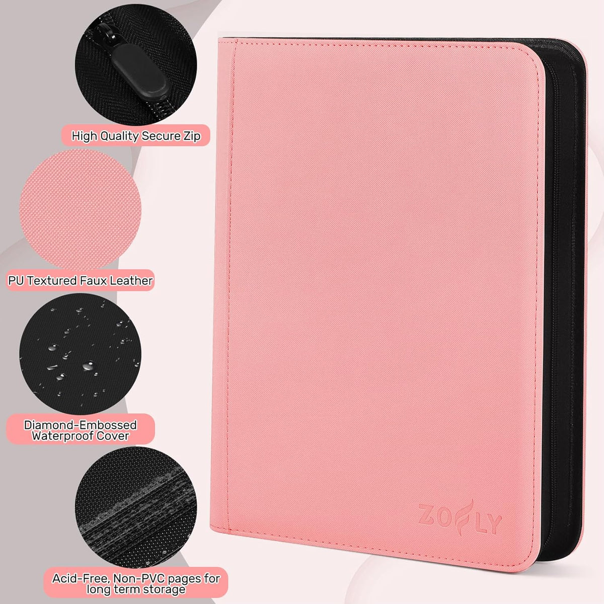 Card Binder 16 Pocket, Zipper Trading Card Binder Holds 1024 Cards, Double-sided Side Loading Card