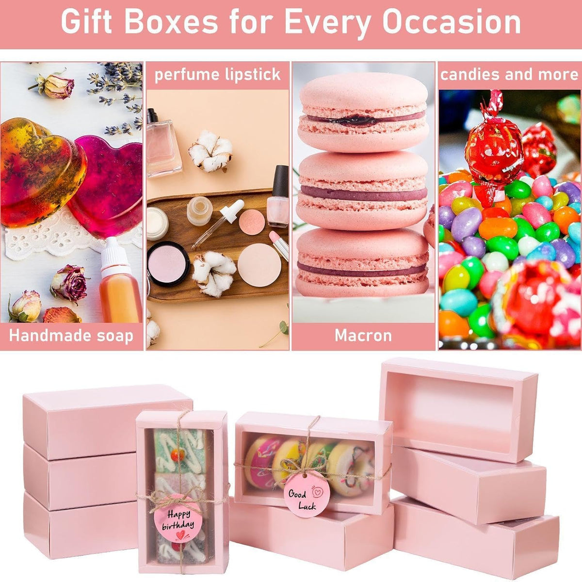 Roowest 50 Sets Kraft Soap Boxes Rectangle Packaging Box with Window Homemade Gift Box with Blank