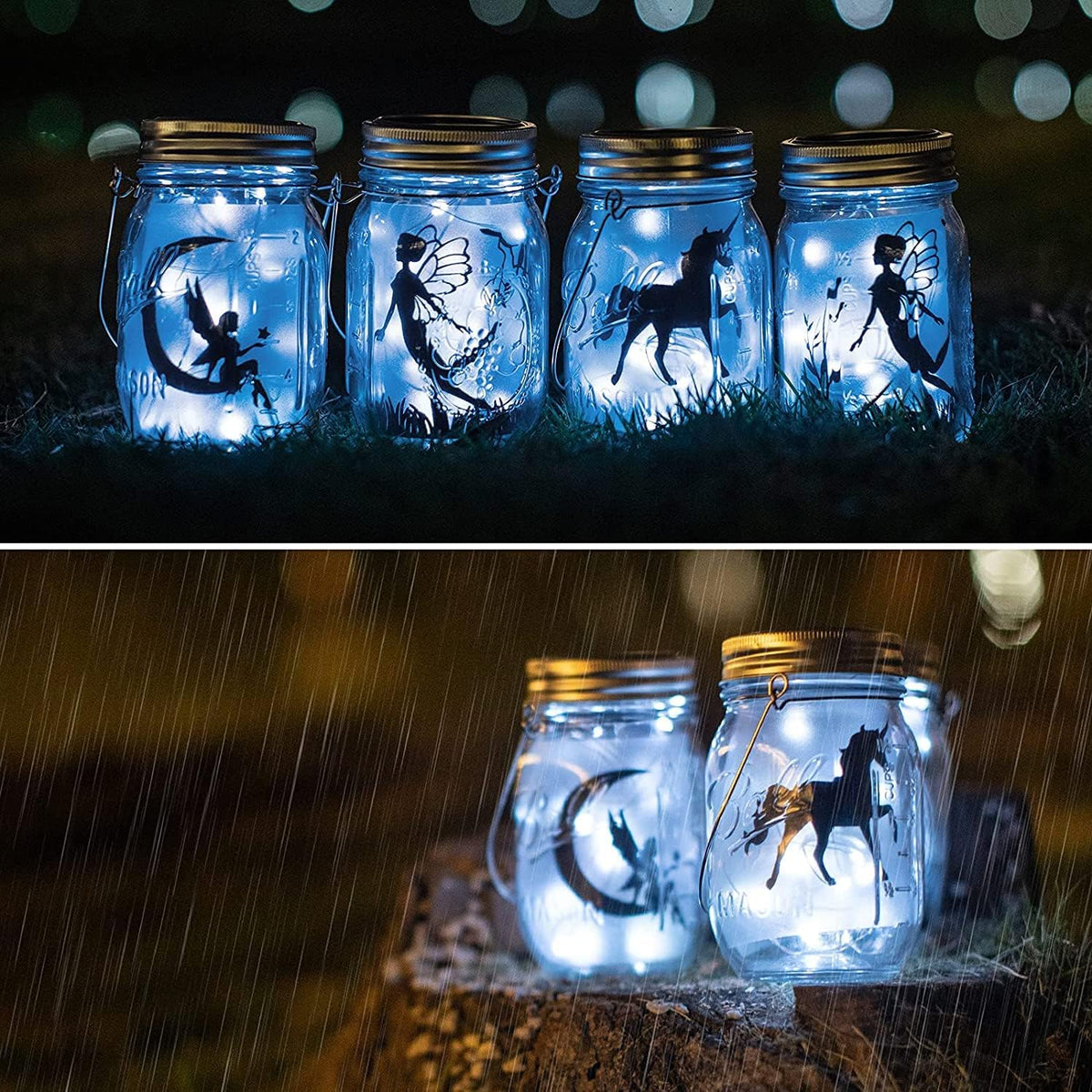 VOOKRY 6 Pack Solar Mason Jar Lights, 30 LED Mason Jar Lids Waterproof Firefly Fairy String Lights