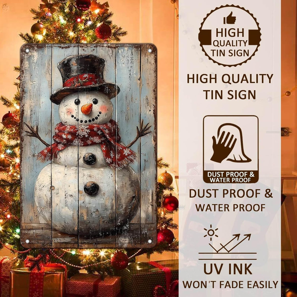 Vintage Christmas Metal Tin Sign Snowman Retro Wall Decor Christmas Tin Sign for Winter Outdoor