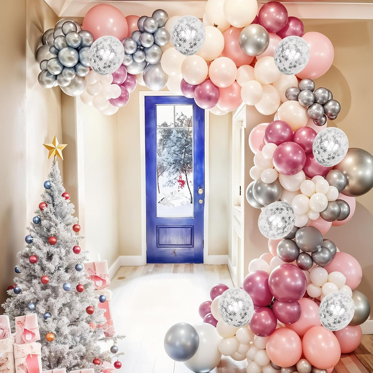 Winter Wonderland Balloons, 60PCS Pink White Snowflakes for Ice Wonderland Christmas Baby Shower