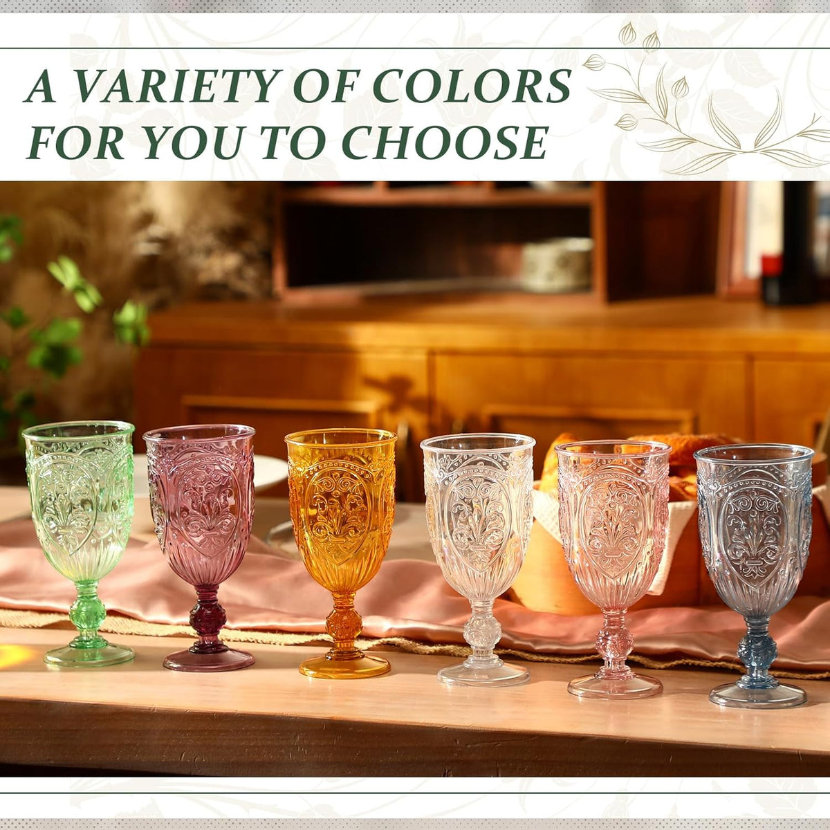 36 Pack Plastic Goblets 10oz Upgrade Vintage Water Goblet Plastic Wine Glasses Colored Retro