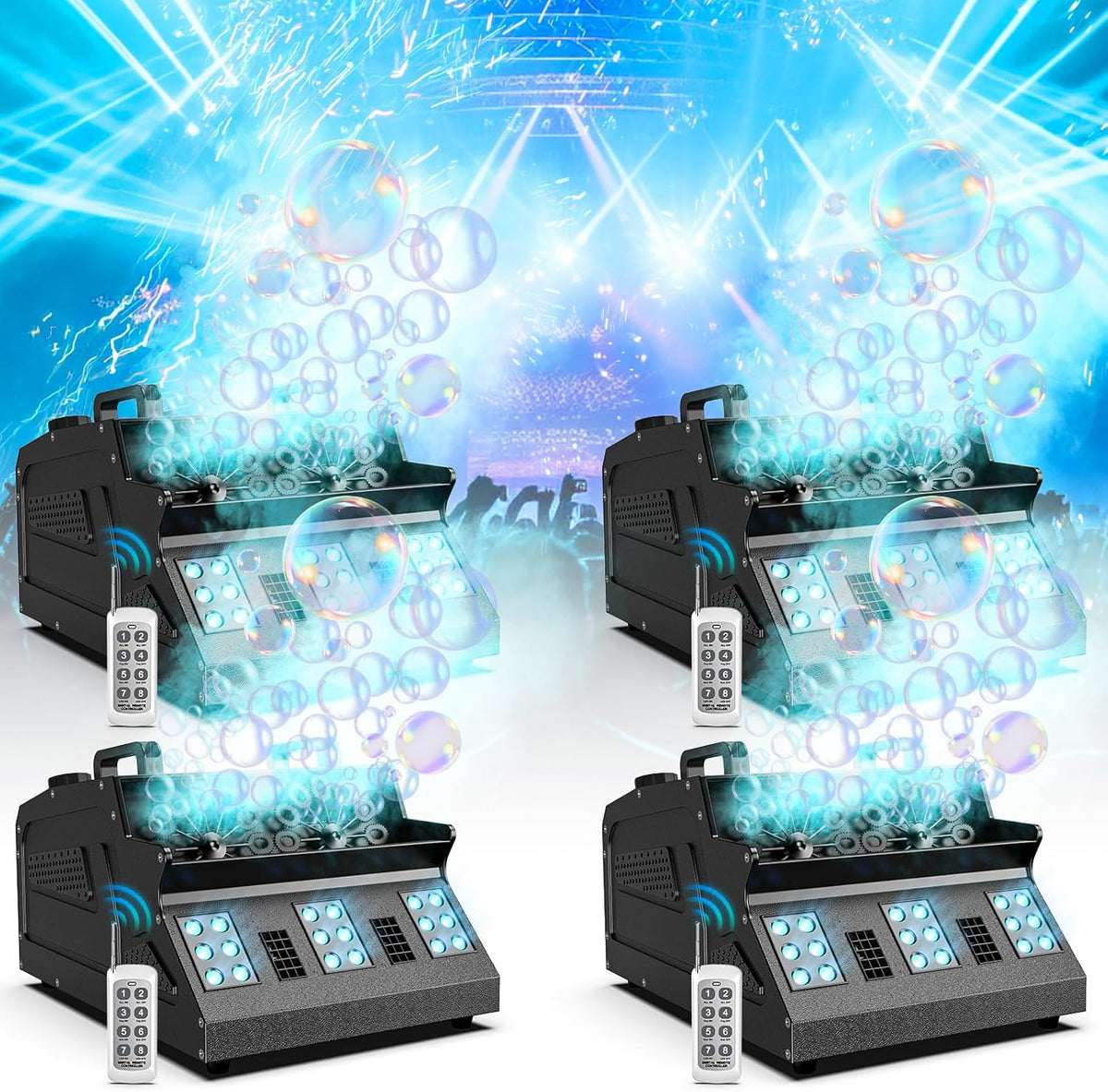 2000W Fog Machine, 3 in 1 Fog Bubble Machine with 2 Bubble Fans, 18 RGB LED Lights Smoke Bubble ALL