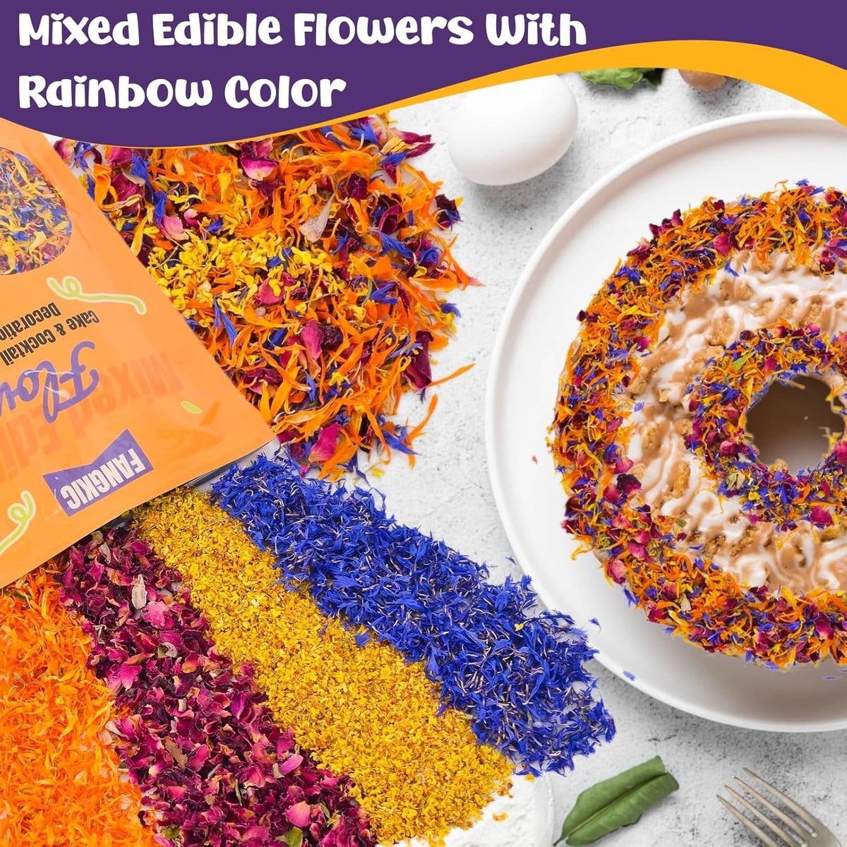 4 Kinds Natural Dried Edilble Flowers Petal Blend (3.5 Ounce), Edible Flowers for Cocktail, Cake