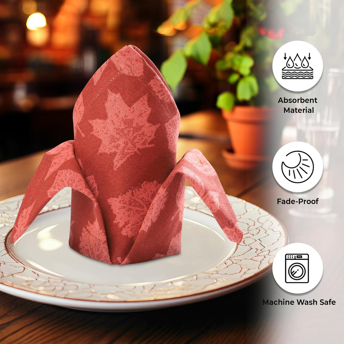 Urban Villa Fall Leaves Print Set of 12 Dinner Napkins (20X20 Inches) 100% Cotton Premium Quality