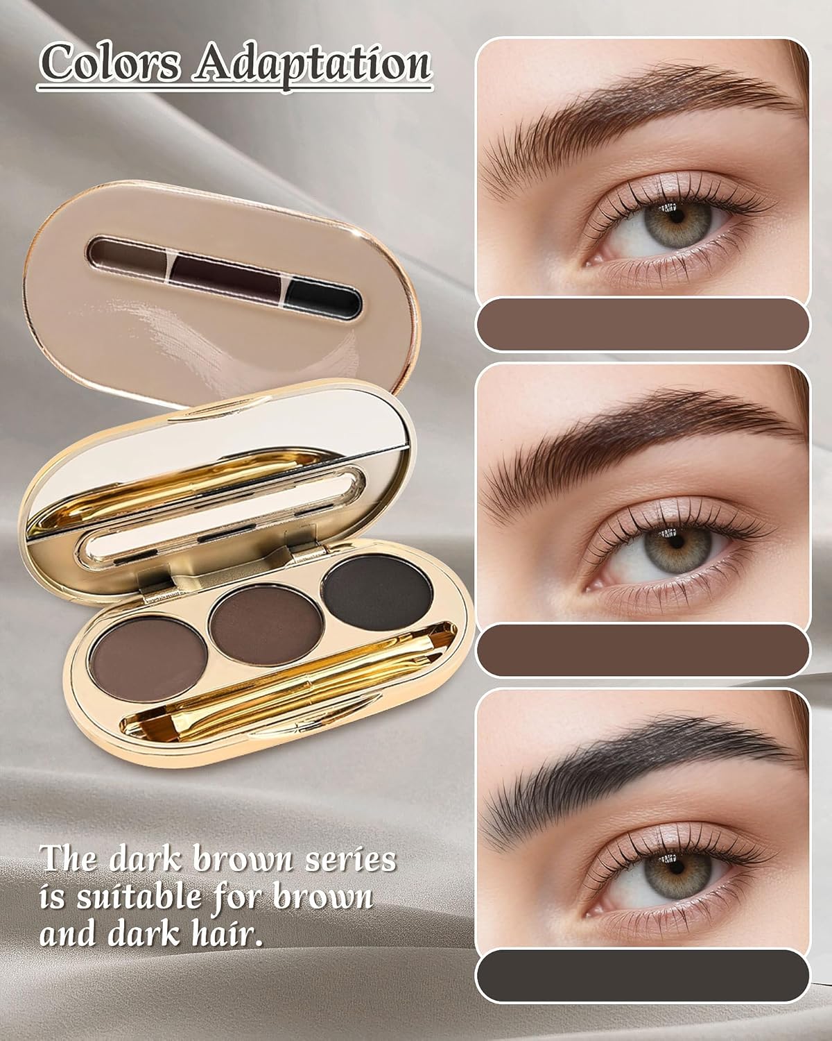 Waterproof Eyebrow Powder Kit - 3 Colors Long-Lasting Brow Powder Palette with Brush Razor &