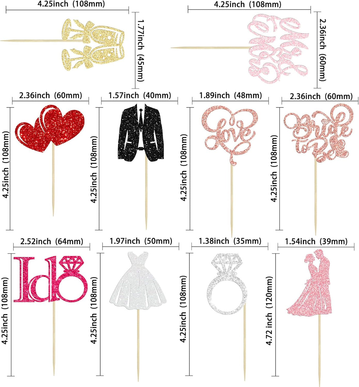 Gyufise 30Pcs Bride to Be Cupcake Toppers Glitter Diamond Ring I Do Love Cupcake Picks Miss to Mrs