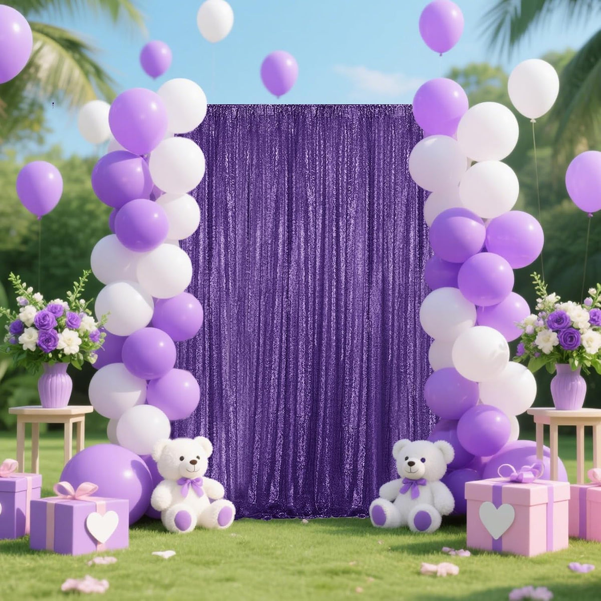 Purple Sequin Backdrop Curtain 4 Pieces 2FTx8FT Glitter Photography Backdrop for Party Wedding