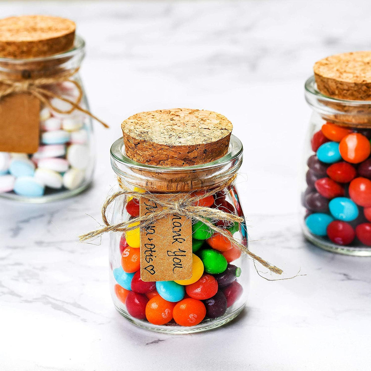 Otis Small Glass Bottles - Mini Jars w/Cork Stoppers - Round 100ml Mason Jars for Crafts, Candle