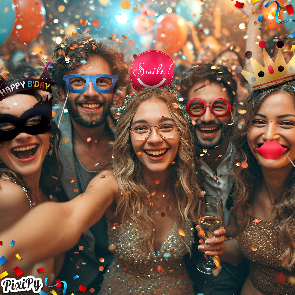 Premium Birthday Photo Booth Props Kit - 54 pc, Multicolored - Happy Birthday Party Fun Photobooth