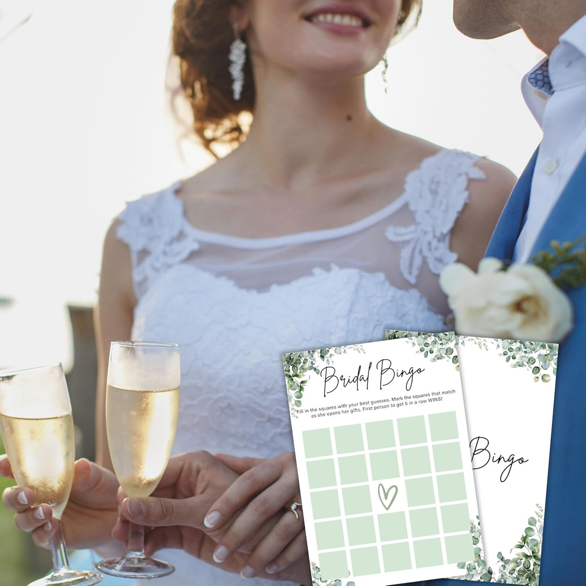 Eucalyptus Bridal Shower Game Cards - Bridal Bingo, Wedding Engagement Bachelorette Party Bridal