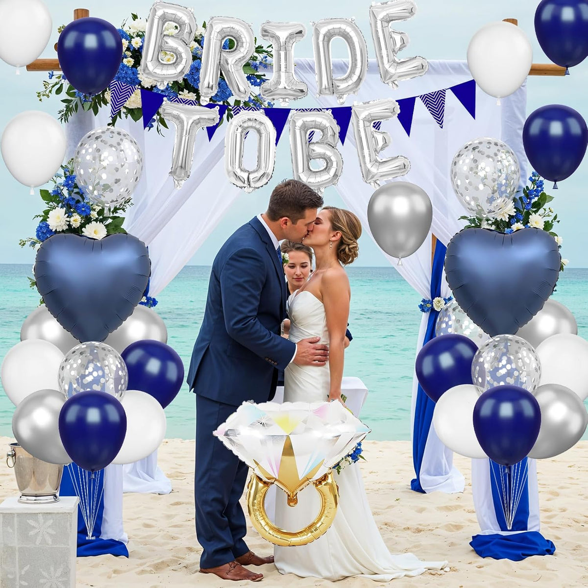 Blue Silver Bachelorette Party Decorations, Silver Bride To Be Bridal Shower Balloons Decoration