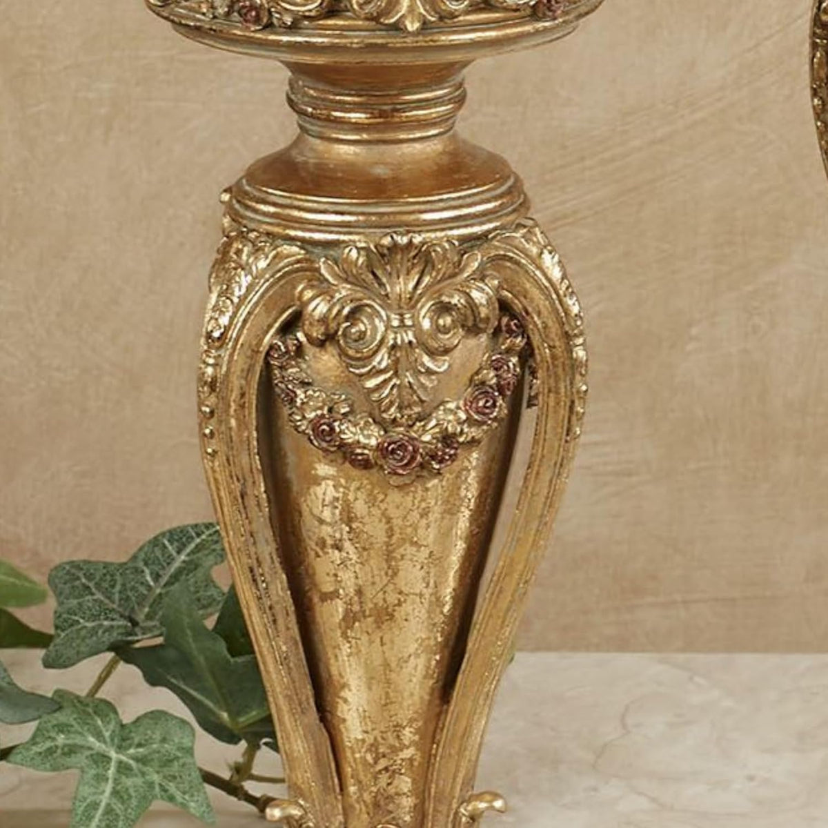 Touch of Class Angelique Ornate Candleholders Aged Gold Set of 3 - Victorian Style Table