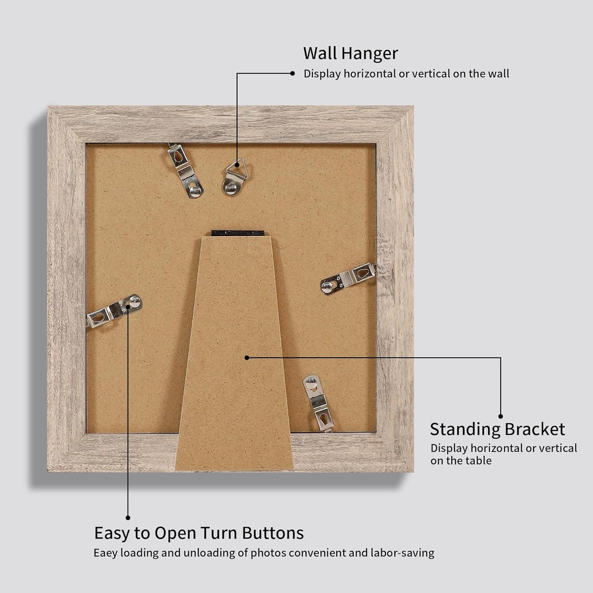 6x6 Picture Frame Set of 4 with High Definition Glass, Smoke Gray Frame Display 4x4 Pictures with