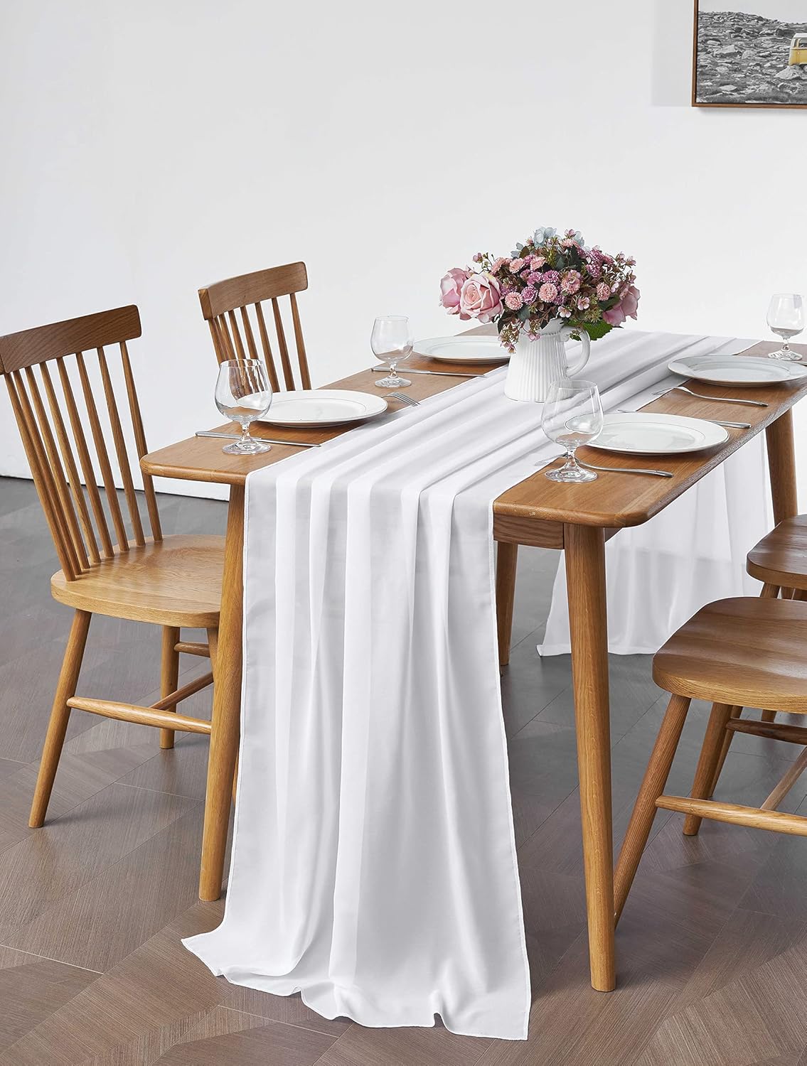 5 Pack 10Ft White Chiffon Table Runner Sheer 29x120 Inch for Romantic Wedding Decor Bridal & Baby