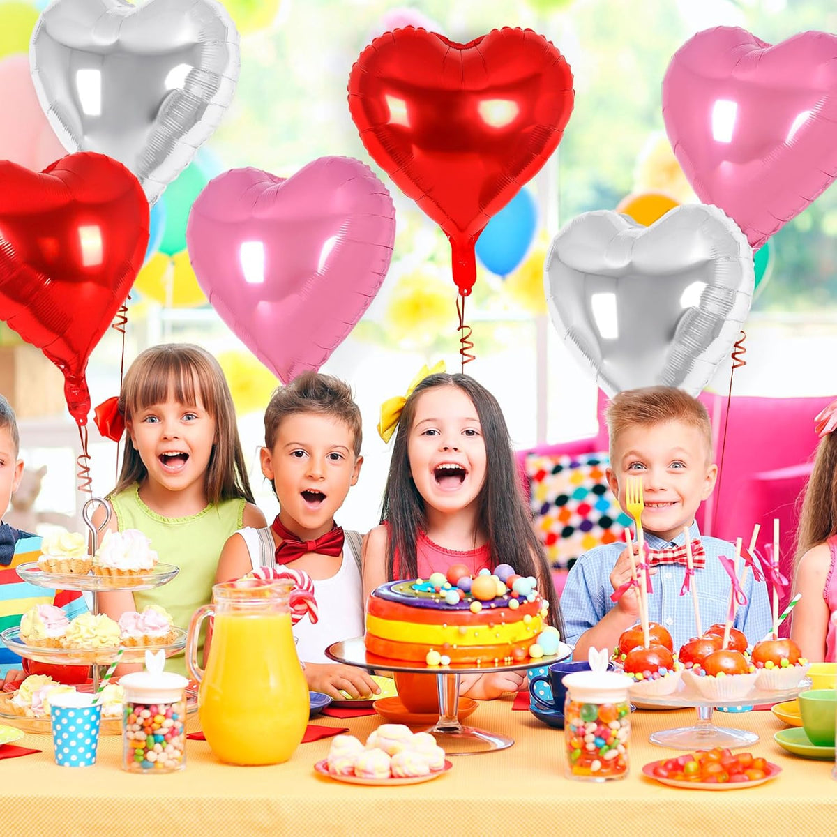 24 Pcs Red Pink Silver Heart Balloons,18 inch Heart Foil Balloons Love Balloons Valentine Balloons