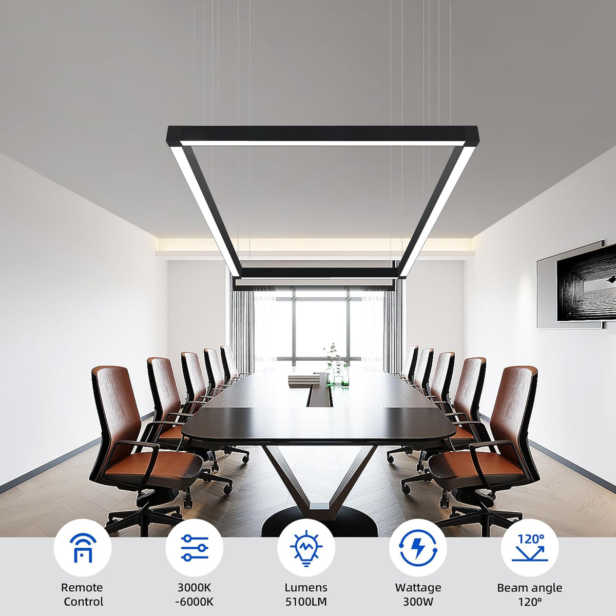 8FT x 4FT LED Linear Light Rectangular Set with Remote Control, 50W Seamless Connection, 3000K to