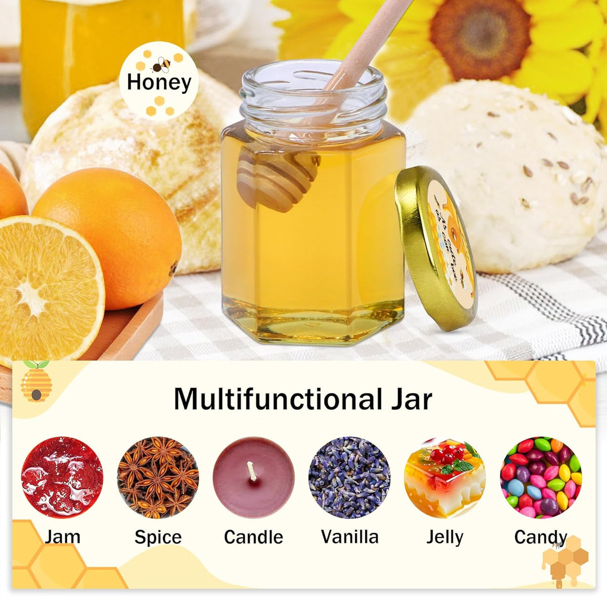 Aliggbent 35 Pack Small Honey Jars for Party Favors in Bulk, 4 oz Mini Hexagon Glass Honey Jars