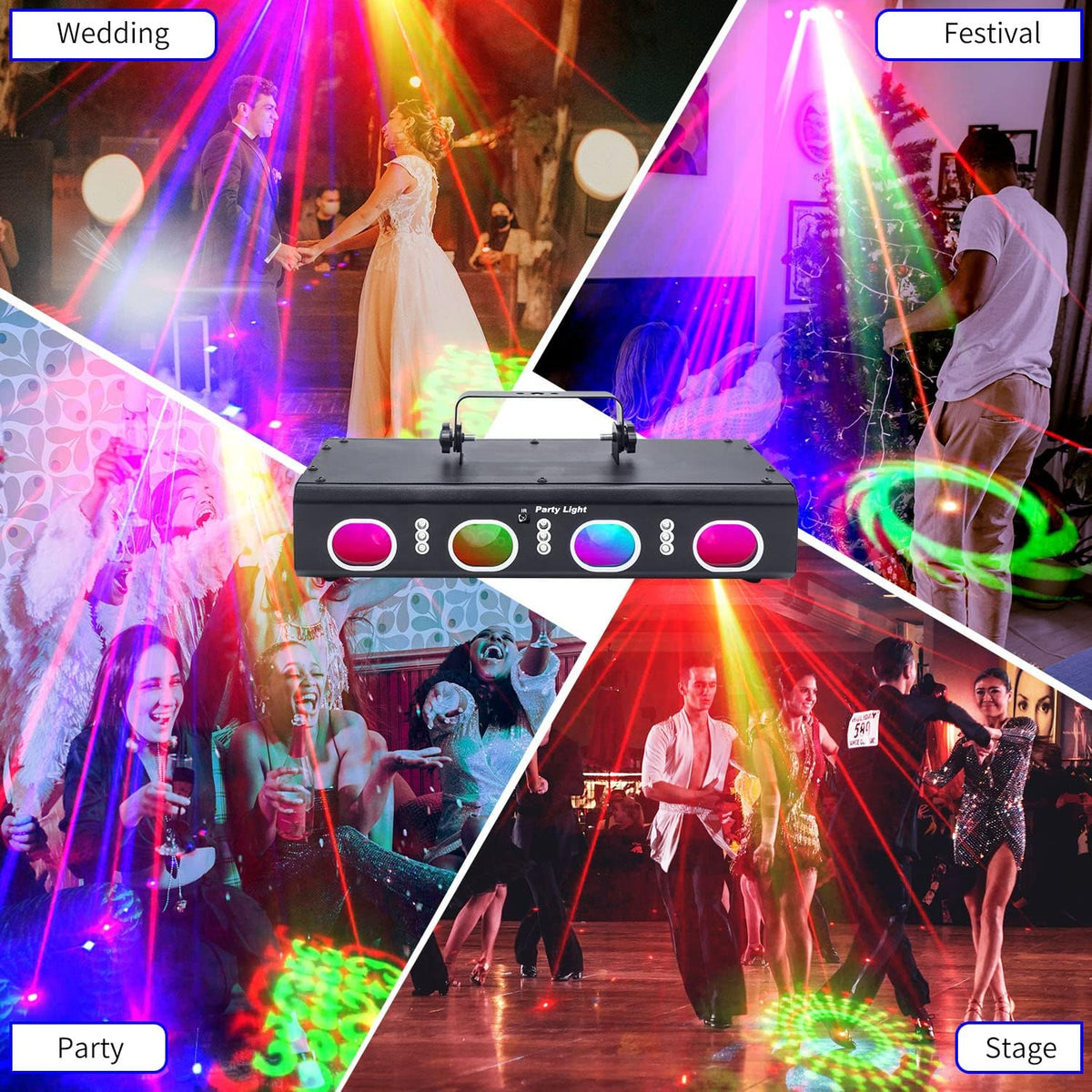 Party Lights DJ Disco Lights, 3D Effect Sound Sensing Laser Flash Stage Projector Home Show