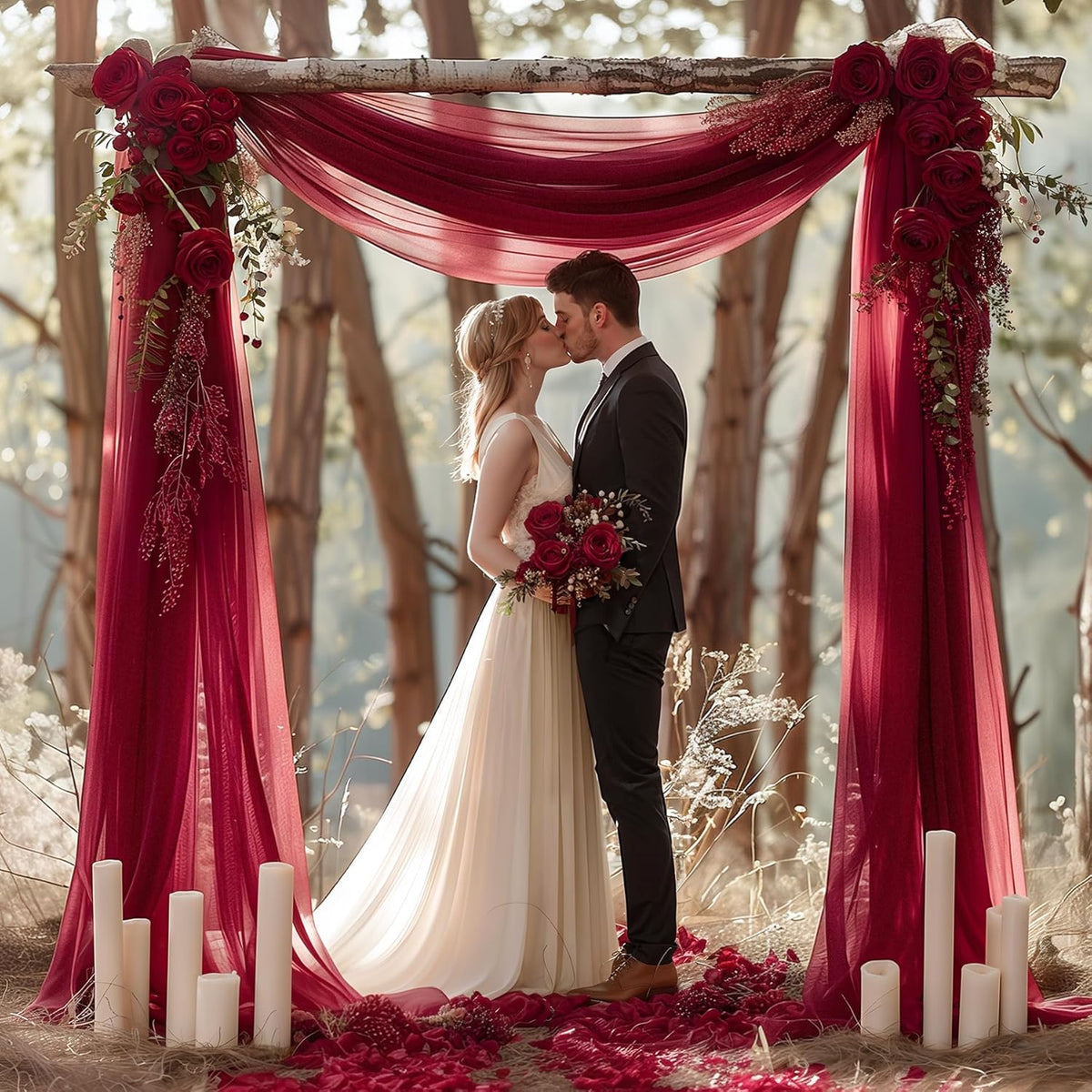 Burgundy Wedding Arch Draping Fabric 3 Panels 30'' x 20FT Burgundy Drapes Sheer Fabric Backdrop
