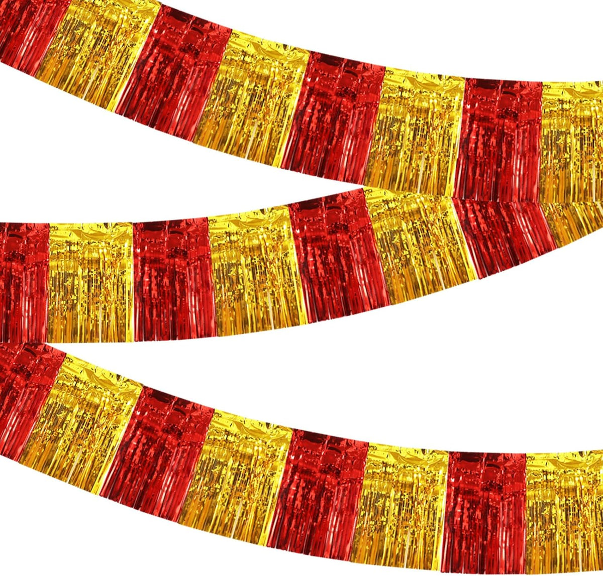 BEISHIDA 3 Packs Metallic Foil Fringe Garland Red Gold Wall Hanging Tinsel Fringe Banners for Car