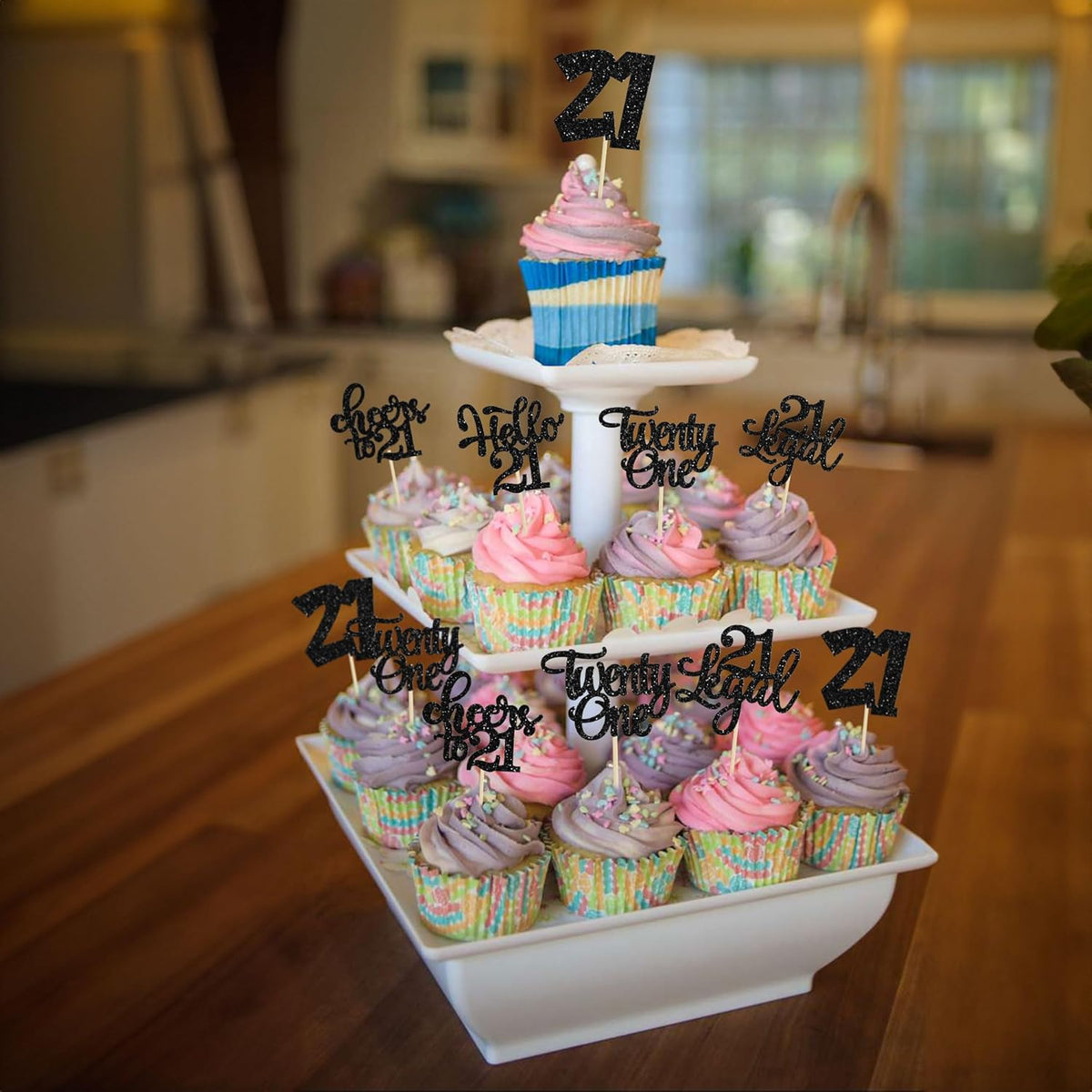 30pcs 21st Birthday Cupcake Toppers - Legal 21st Cupcake Picks - Cheers to 21 Years Old Cake