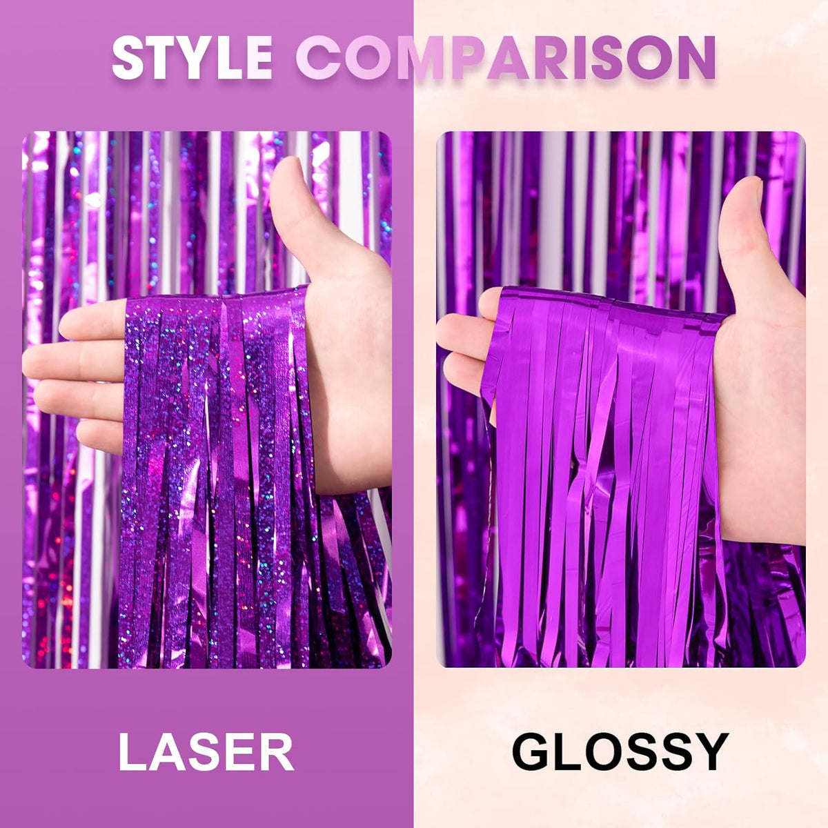 2 Pack Purple Tinsel Foil Fringe Curtains, Purple Party Decorations, Metallic Tinsel Party