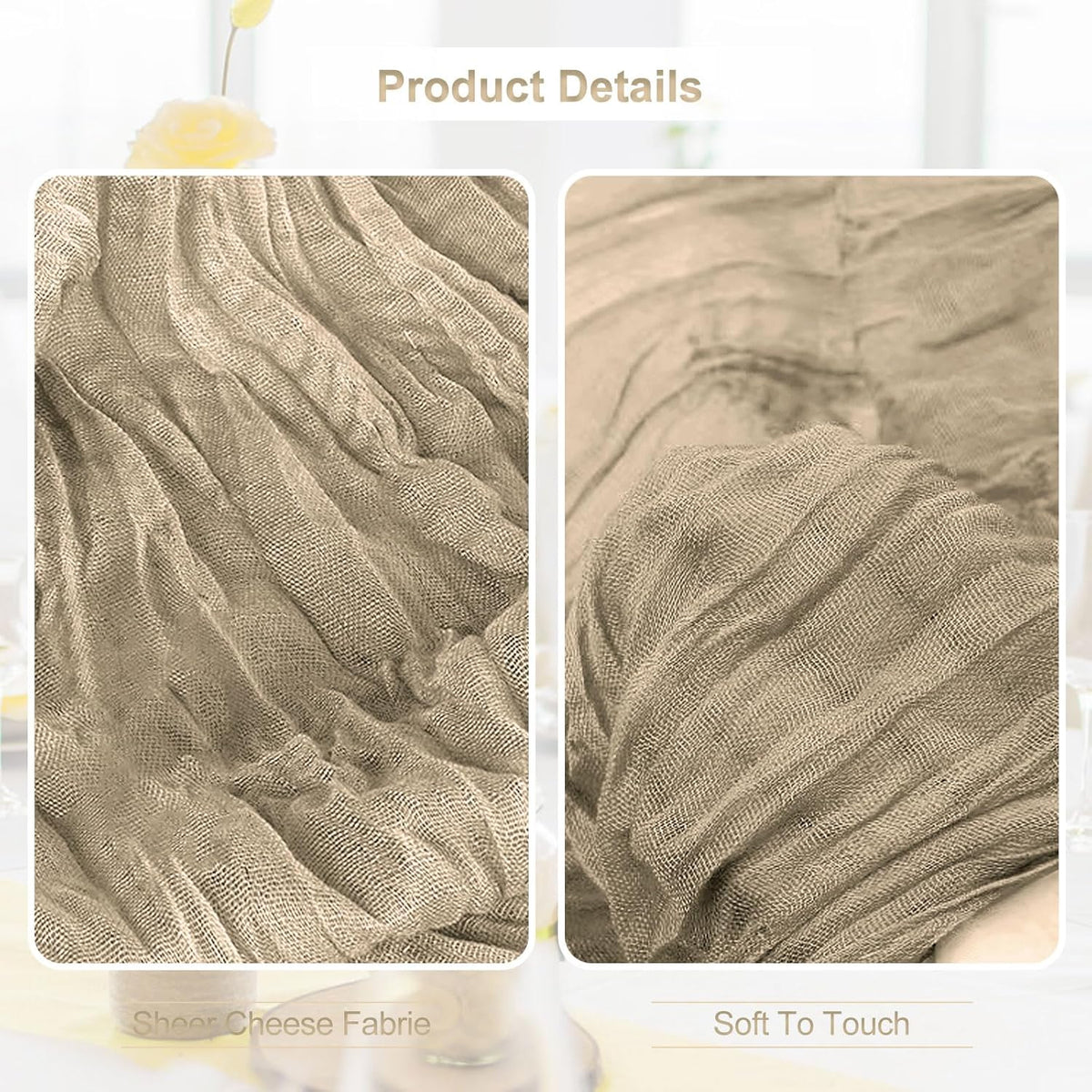 1 Pack Khaki Cheesecloth Table Runner 35x120 Inch 10Ft Rustic Gauze Cheese Cloth Table Runner Sheer