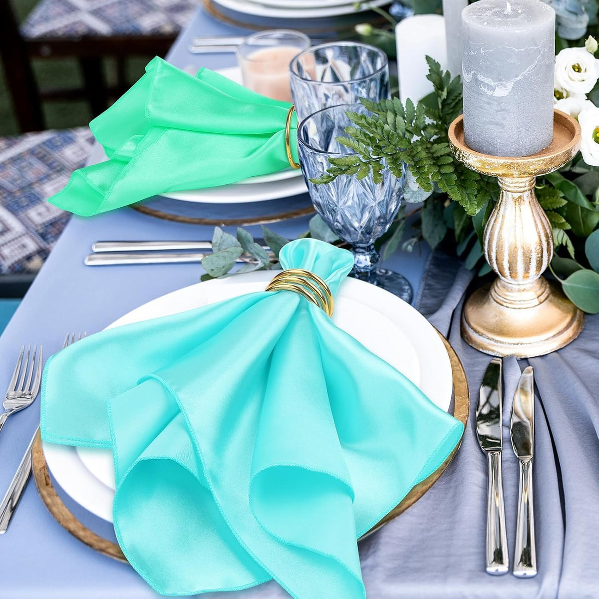 Aneco 12 Pieces Satin Napkins Soft Dinner Napkins Multicolor Square Weddings Table Napkins 17 x 17