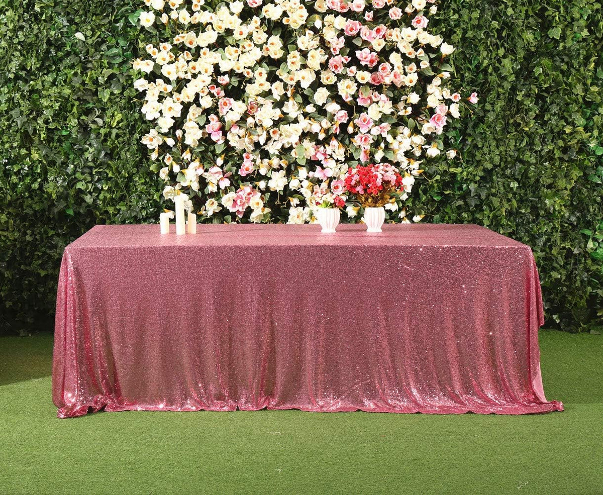 SquarePie Sequin Tablecloth 90 x 156 Inch Fuchsia Pink Sparkly Table Linen for Wedding Party