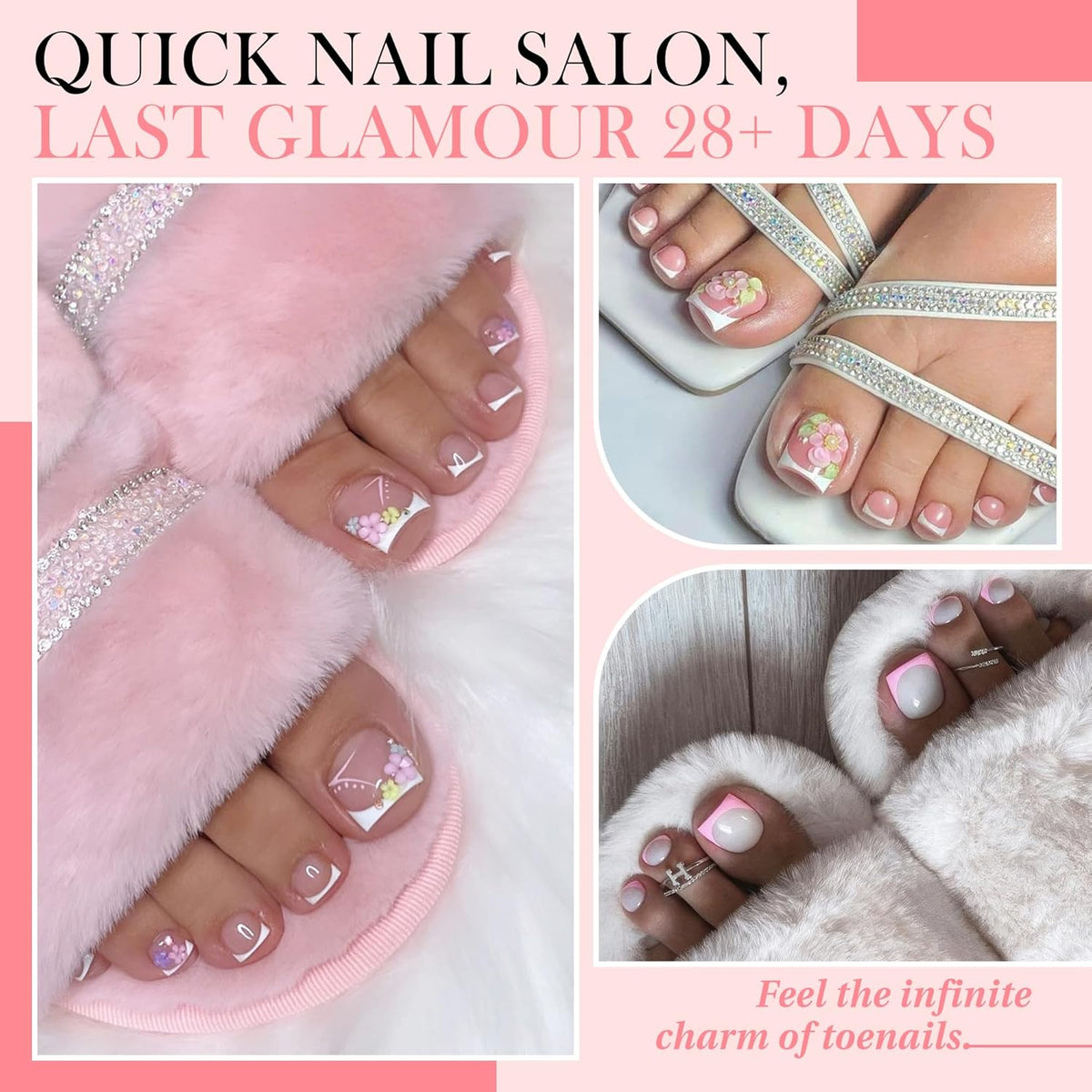 Square Toe Nail Press Ons French Style Toe Tips 240pcs Clear False Fake Toenails for Faster Toe