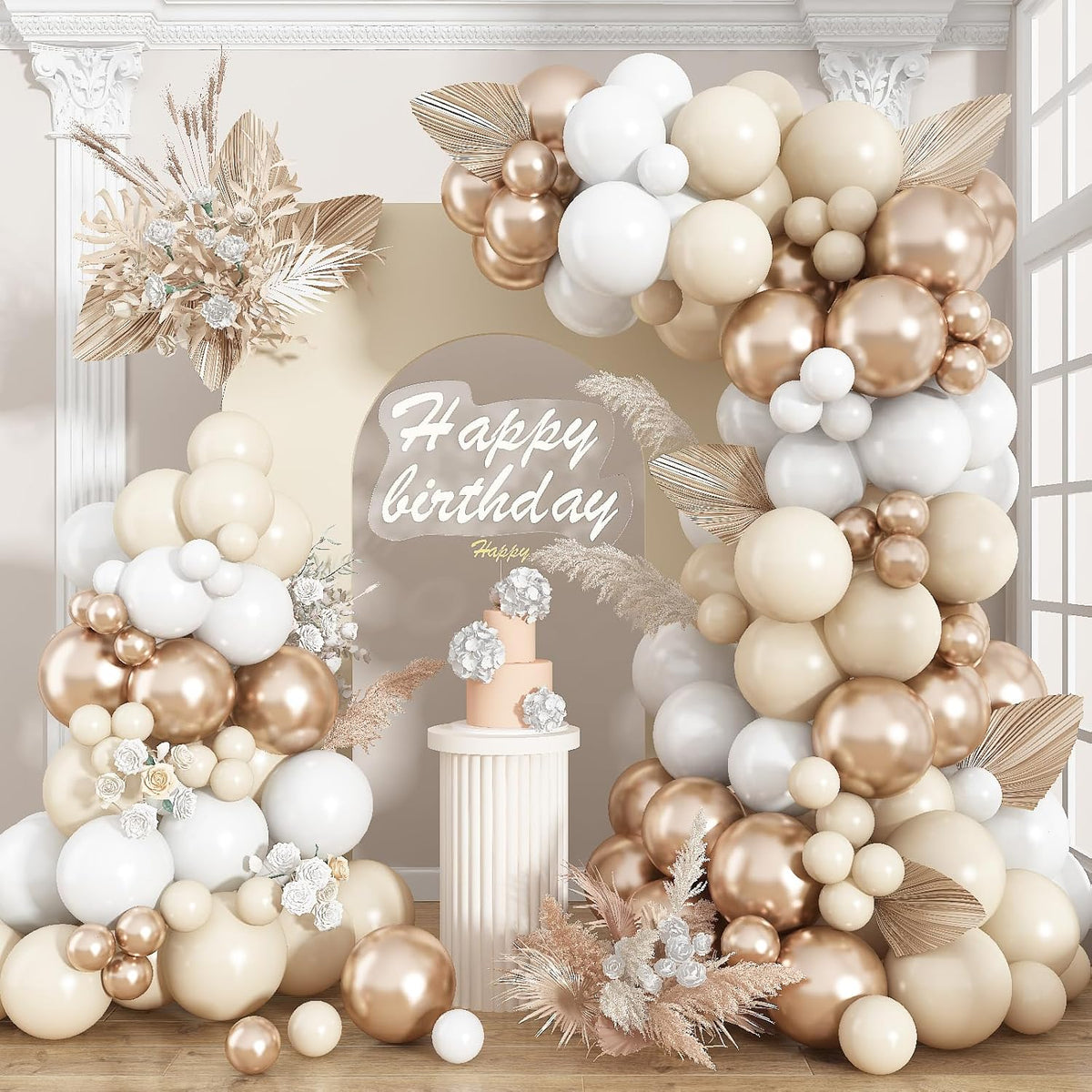 Neutral Balloon Arch Kit 142Pcs Cream White Champagne Gold Balloons Garland Kit Boho Beige Sand