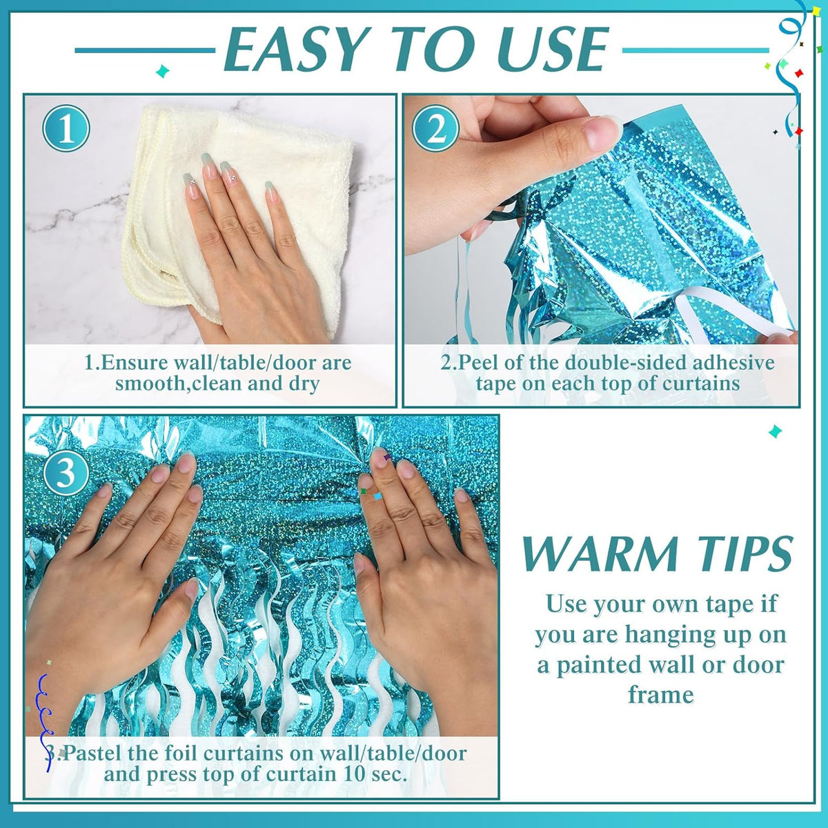 10 Pieces 3.3 x 6.6 Ft Foil Fringe Backdrop Party Wavy Tinsel Fringe Curtain Streamer for Happy New