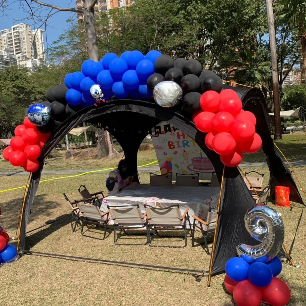 FunHot Red and Blue Balloons, 60 Pcs Red Black Blue Balloons, 12 Inch Metallic Silver Latex Balloon