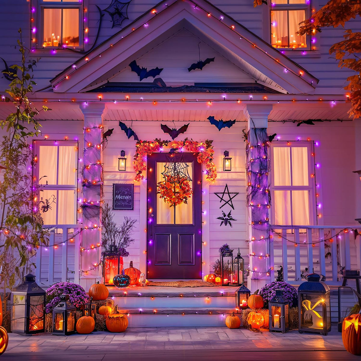 JMEXSUSS Orange and Purple Solar Halloween Lights, 2 Pack Each 100 Led Solar String Lights Outdoor