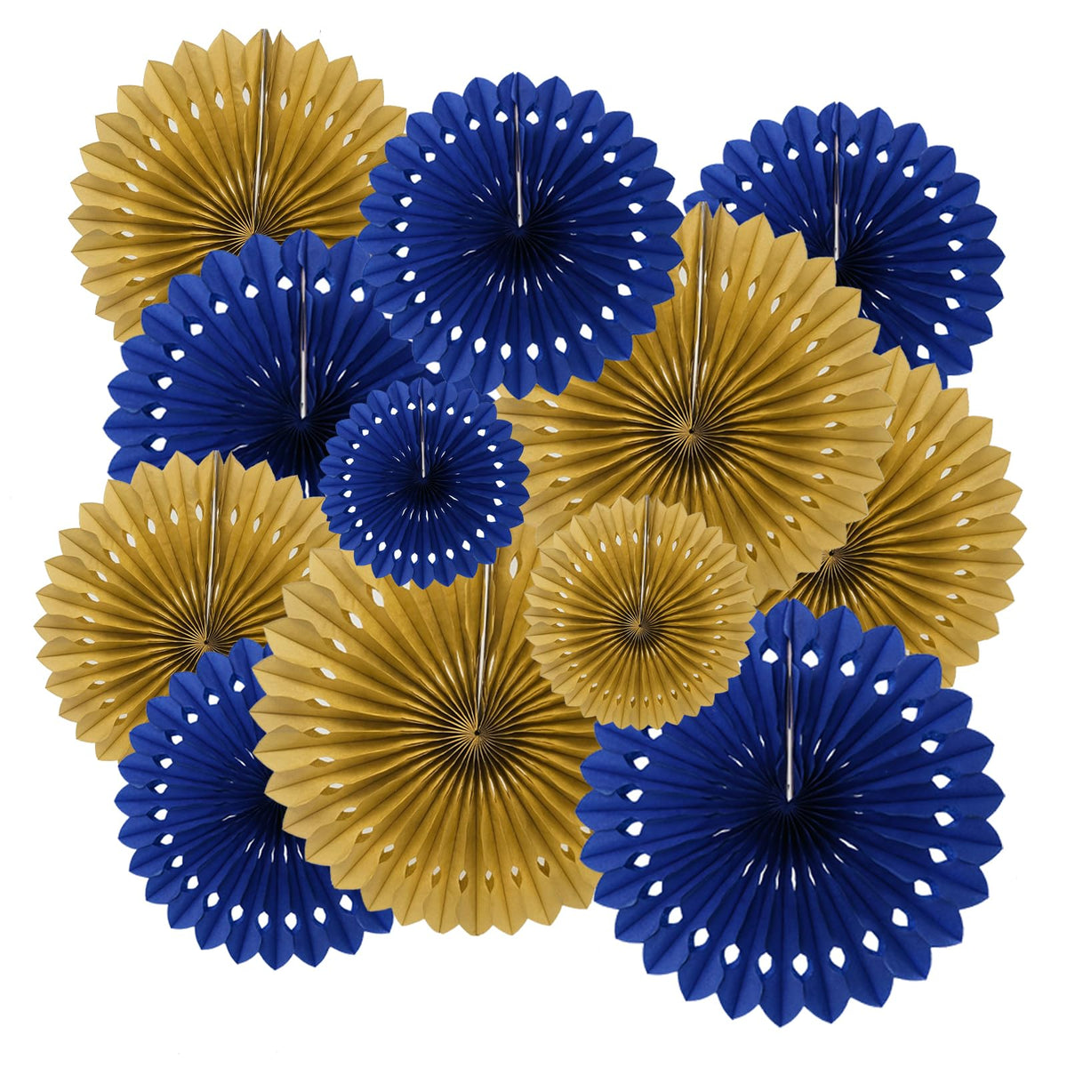 ZOOYOO Hanging Paper Fans Party Decorations,12 Pcs Blue Gold Honeycomb Round Fans,Ceiling Decor for